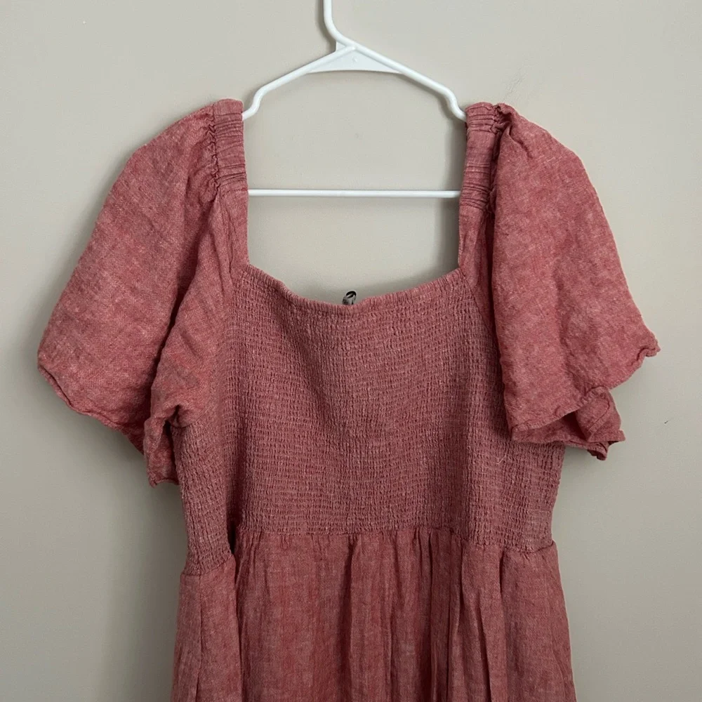 Madewell Lucie Linen Blend Smocked Midi Dress in Red - Picture 10 of 10